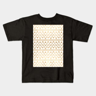 White & Gold Chevron Pattern Kids T-Shirt